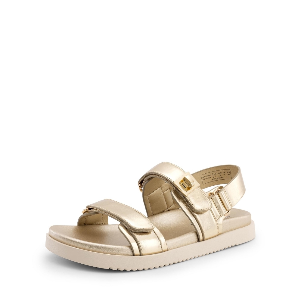 Women's Open Toe Flat Sandals, Gold, 9